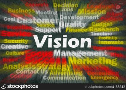 Vision concept with other related words on retro background