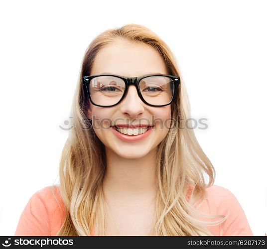vision, education and people concept - happy smiling young woman or teenage girl eyeglasses