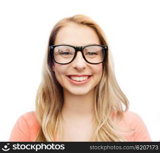 vision, education and people concept - happy smiling young woman or teenage girl eyeglasses