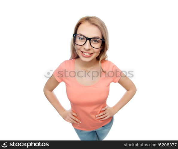 vision, education and people concept - happy smiling young woman or teenage girl eyeglasses