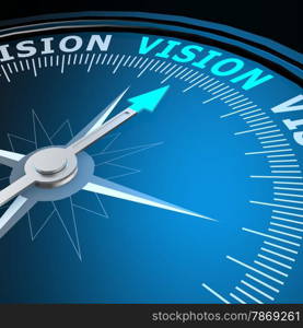 Vision word on compass image with hi-res rendered artwork that could be used for any graphic design.. Vision word on compass