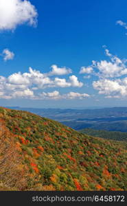 Vista of a valley in Shenandoah National Park in the fall