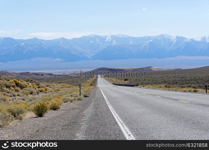 Vista of an endless stretch of road along US 50 Nevada