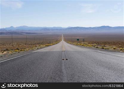Vista of an endless stretch of road along US 50 Nevada