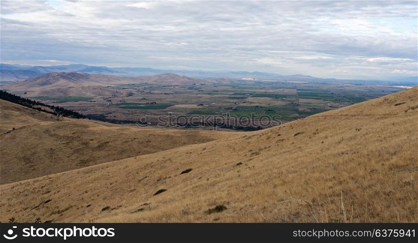 Vista of farmland in Western Montana, near the National Bison Range