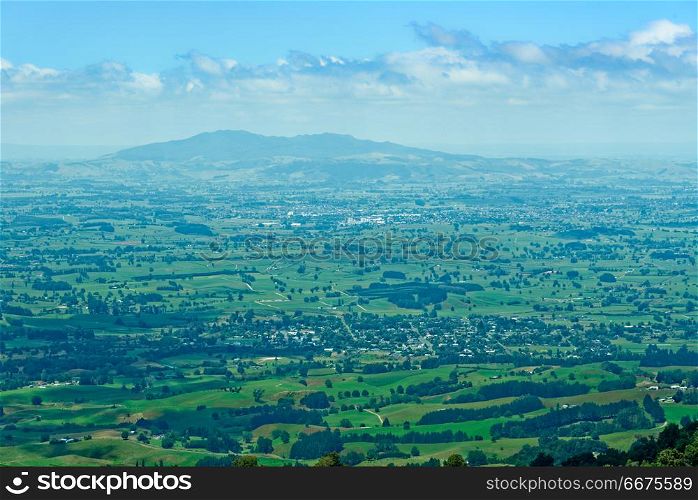 Vista of the Waikato region from Mt Pirongia. Vista of the Waikato region from Mt Pirongia, with Sanctuary Mountain in the background