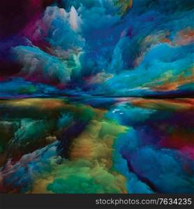 Vistas of Color. Escape to Reality series. Interplay of surreal sunset sunrise colors and textures for landscape painting, imagination, creativity and art