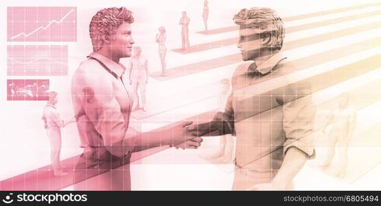 Visual Concept of Virtual Business with Men Handshake. Virtual Business