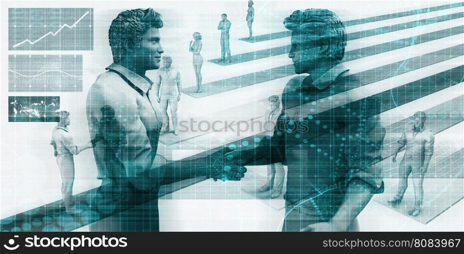 Visual Concept of Virtual Business with Men Handshake. Virtual Business