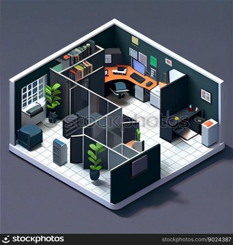 visualization of office 3d, isometric ai generative icon. visualization of office 3d, isometric