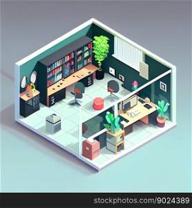 visualization of office 3d, isometric ai generative icon. visualization of office 3d, isometric