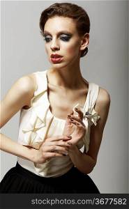 Vitality. Ultramodern Luxurious Supermodel in Fashion Sleeveless Dress. Ambition