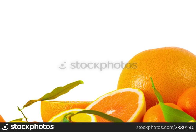 Vitamin C Overload, Stacks of sliced fruit isolated on white