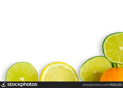 Vitamin C Overload, Stacks of sliced fruit isolated on white