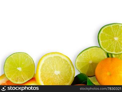 Vitamin C Overload, Stacks of sliced fruit isolated on white