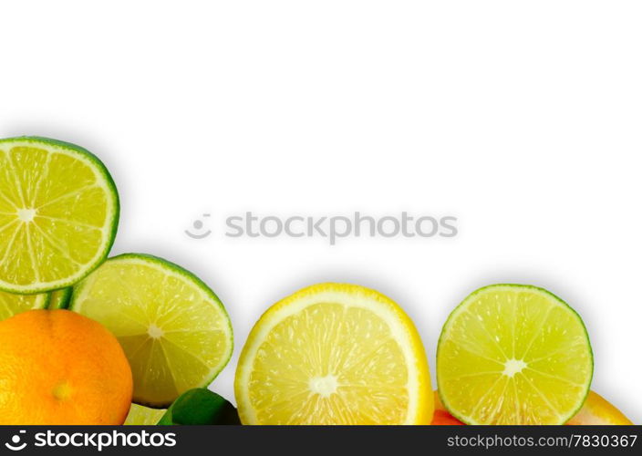 Vitamin C Overload, Stacks of sliced fruit isolated on white