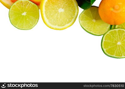 Vitamin C Overload, Stacks of sliced fruit isolated on white