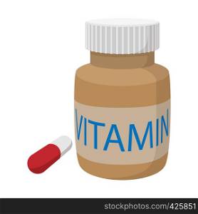 Vitamin capsules in tne bottle cartoon icon on a white background. Vitamin capsules in tne bottle cartoon icon
