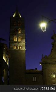 Viterbo, Lazio, Italy: historic buildings by night