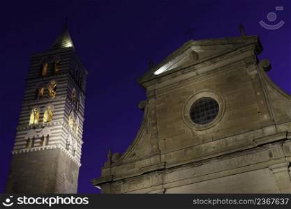 Viterbo, Lazio, Italy: historic buildings by night. Duomo