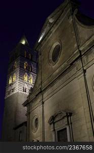 Viterbo, Lazio, Italy: historic buildings by night. Duomo