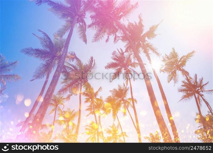 Vitnage stylized tropical palms with light leaks and golden party glitter