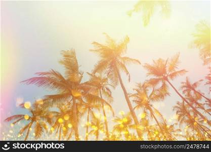 Vitnage stylized tropical palms with light leaks and party glitter