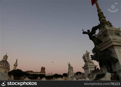 Vittoriale in its white splendor in Rome, Piazza Venezia, Italy
