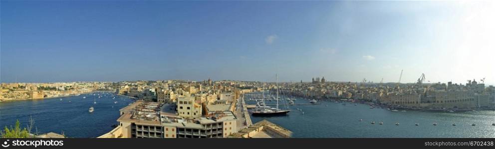 Vittoriosa and Senglea towns seen from Valletta, Malta.