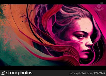 Viva magenta color, trending color of 2023, portrait of abstract girl in magenta colors, illustration,. Viva magenta color