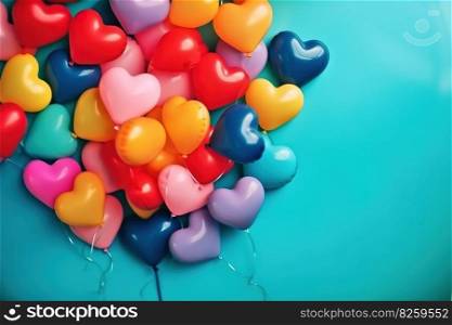Vivid Colorful heart shape balloons flying. Concept party. Generative AI