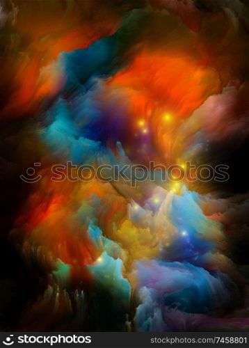 Vivid colors interplay on black canvas on the subject of creativity, imagination, inner world and art