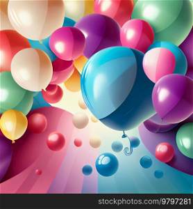 Vivid Happy Birthday Colorful Background with Balloons. Generative AI