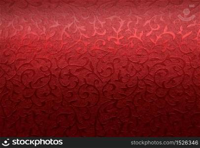 Vivid red Christmas brocade fabric pattern background. Red Christmas brocade pattern