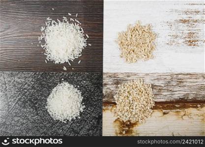 vivid wooden background with variety rice