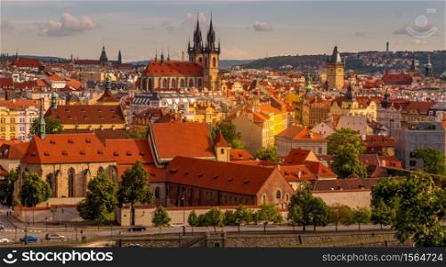 Vltava river, Prague bridges and view of the old town of Prague, UNESCO World Heritage Site, Czech Republic