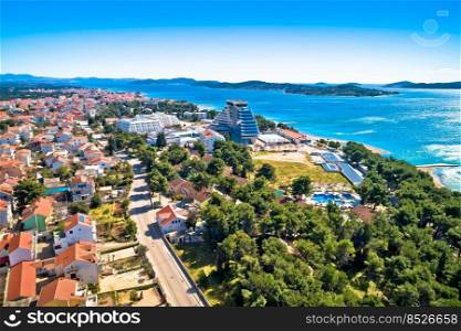 Vodice. Scenic arcipelago town of Vodice aerial view, Dalmatia region of Croatia
