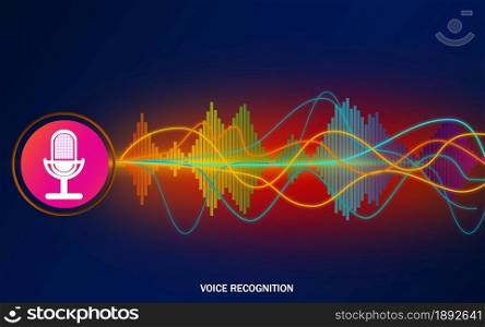 Voice recognition concept with microphone and signal wave, 3D rendering