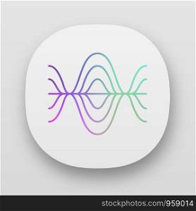 Voice recording app icon. UI/UX user interface. Vibration, noise level, frequency curves. Audio volume, frequency. Music player logo. Web or mobile applications. Vector isolated illustration