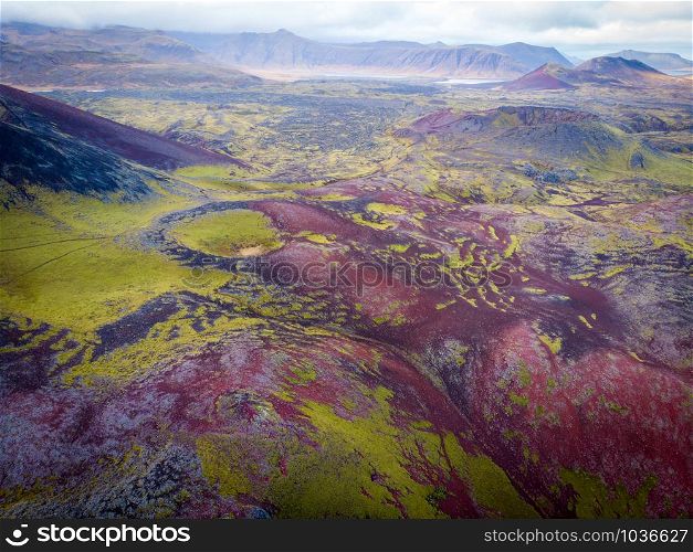 Volcanic landscape covered with moss