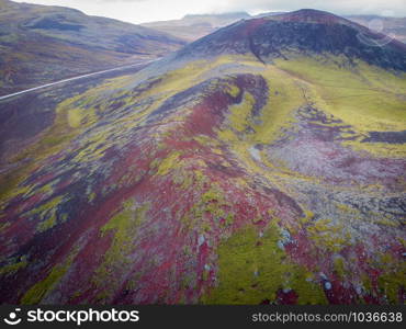 Volcanic landscape covered with moss