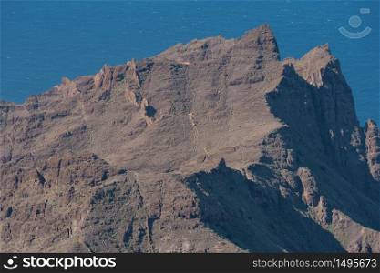 Volcanic peak landscape in La Gomera, Canary islands, Spain.