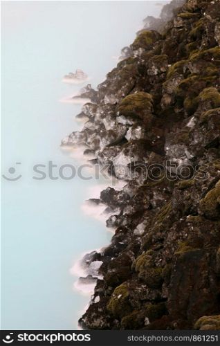 Volcanic rock with deposit of water in Iceland