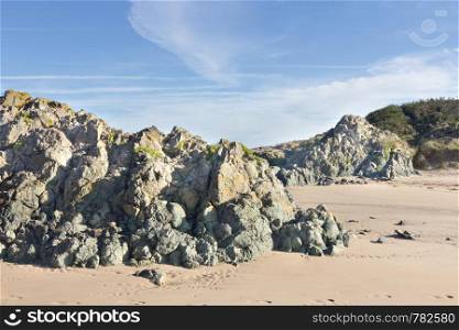 Volcanic rocks on Newborough Beach, Anglesey, Wales
