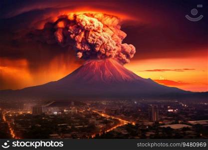 Volcano eruption scenery background. Generative AI