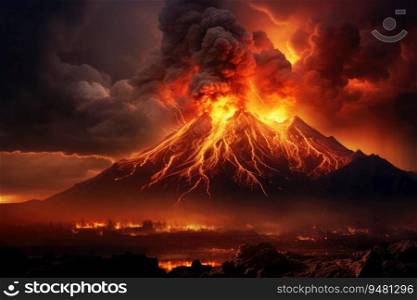 Volcano eruption scenery background. Generative AI