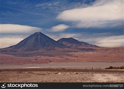 volcanoes Licancabur and Juriques, Atacama desert in Chile, view from San Pedro de Atacama