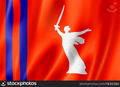 Volgograd state - Oblast - flag, Russia waving banner collection. 3D illustration. Volgograd state - Oblast - flag, Russia