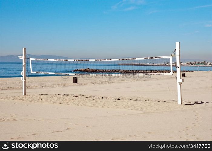volleyball net on the beach in california