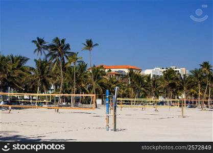 Volleyball nets on the beach, Miami Beach, Florida, USA